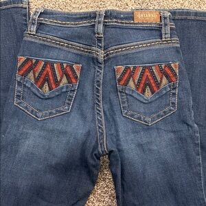 Shyanne Denim Jeans with Red and Brown Chevron Accents
